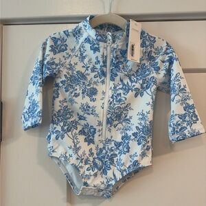 NWT Janie and Jack Toile Blue and White One Piece Swimsuit 6-12m